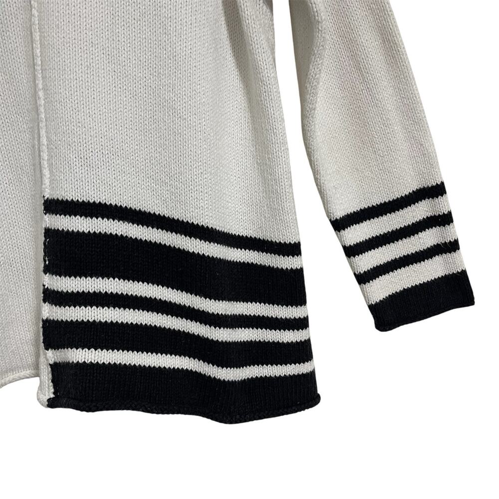 Pure Handknit Cotton Rugby Stripe Sweater White Black Coastal Nautical Preppy - Picture 5 of 10